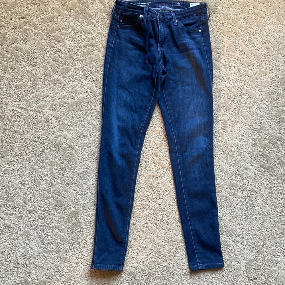AG Adriano Goldschmied Dark Blue High Rise Skinny Ankle Jeans Size 25R Pockets